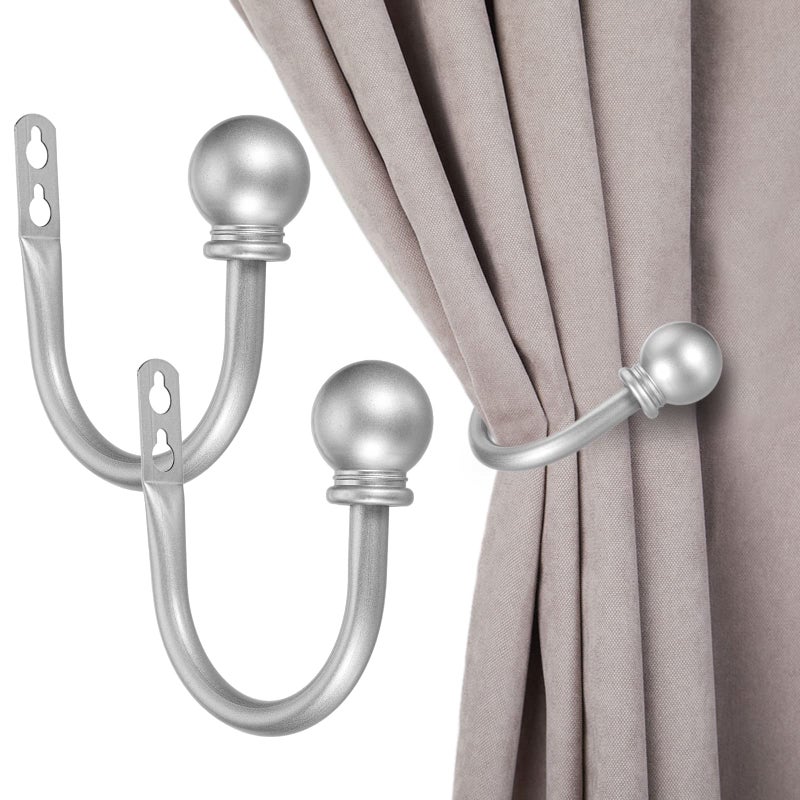 Sumnacon Set of 2 Decorative Curtain Holdbacks, Wall Mounted Aluminum Alloy Window Drapery Tiebacks for Bedroom, Livingroom Office Come with Screws, Silver - Image 1